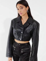 Crocodile Pattern  High Waist Leather Jacket