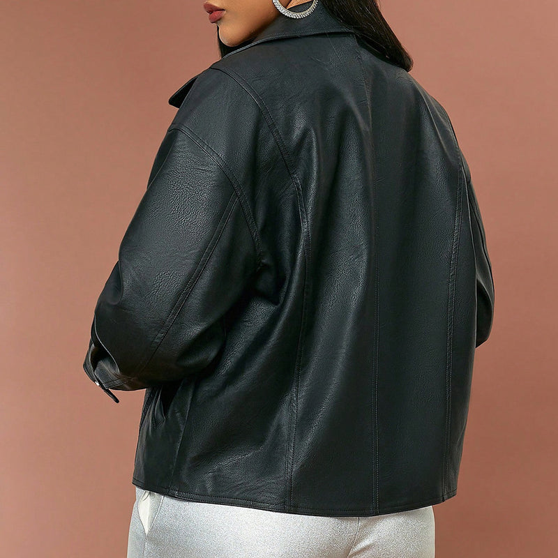 Women Collared Slim Faux Leather Jacket