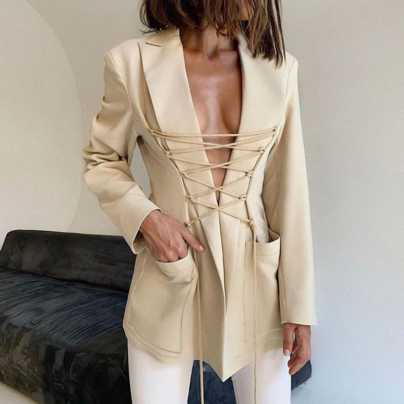 Skin Color Slim Solid Color Blazer