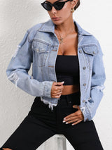 Women  Casual Loose Hole  Denim Coat