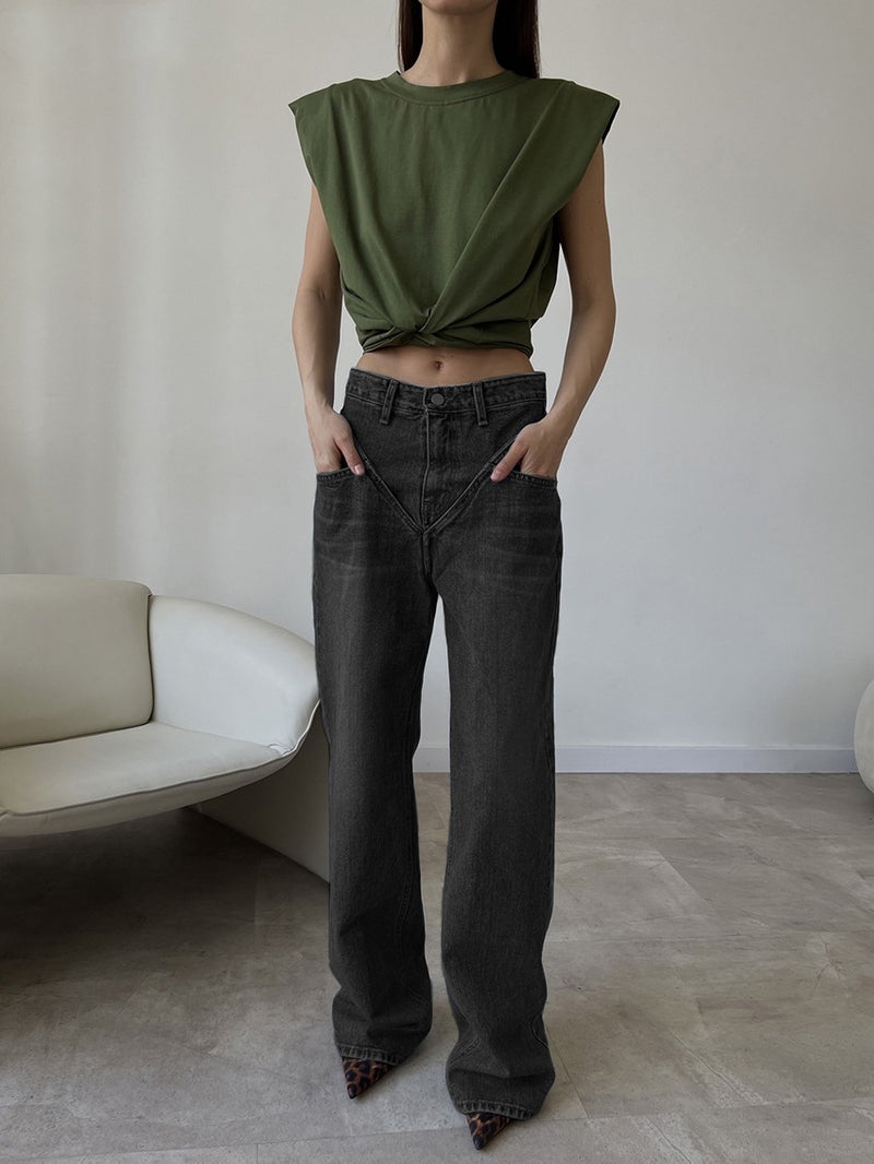 Stitching Loose Slimming Denim Trousers