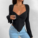 Vacation V neck Flared Sleeves T shirt