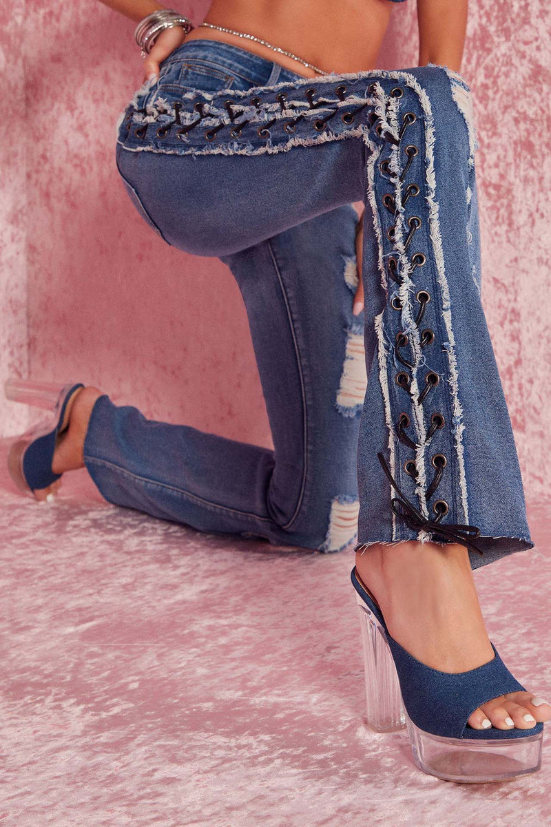 High Elasticity  Slim Ripped Denim Trousers