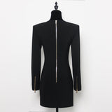 Spring Autumn Solid Color Square Collar Single Breasted Long Sleeve Zipper Short Women  Dress - Angelique