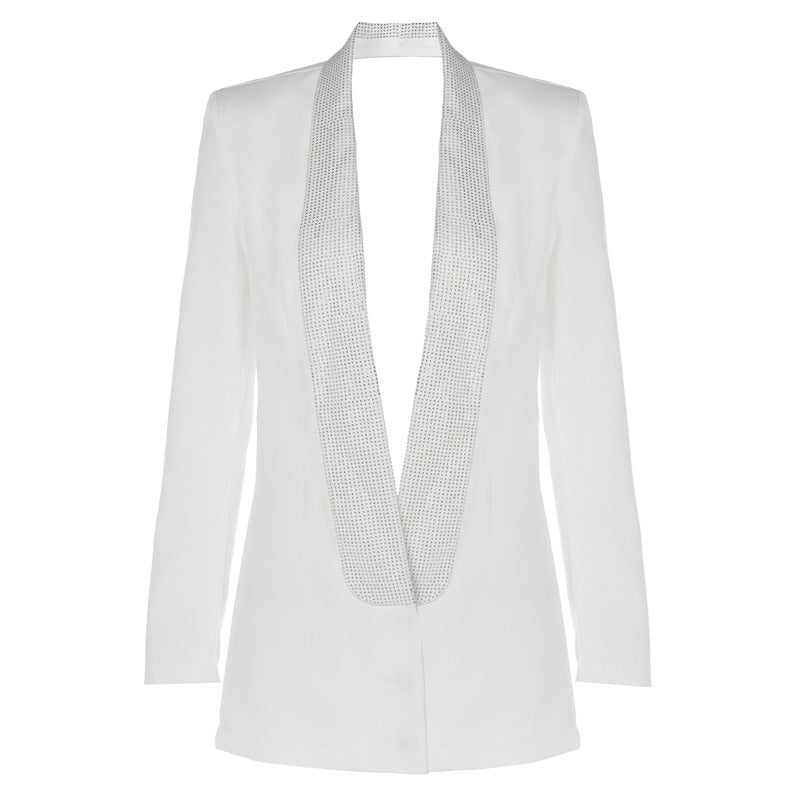 V Plunge neck  Rhinestone  Bare Back Blazer