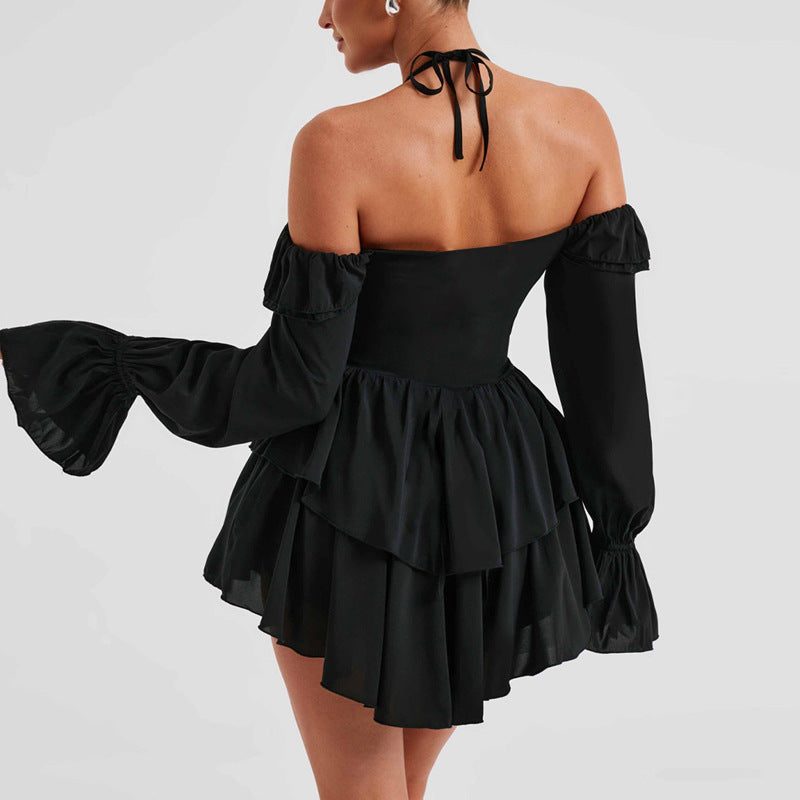 Low Cut Ruffled Long Sleeve Romper