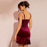 Women  Velvet Spaghetti Straps Dress