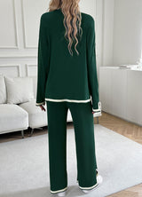 Solid Color Knitted Long Sleeve Suit