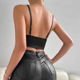 Strap Stitching Black  Backless Vest