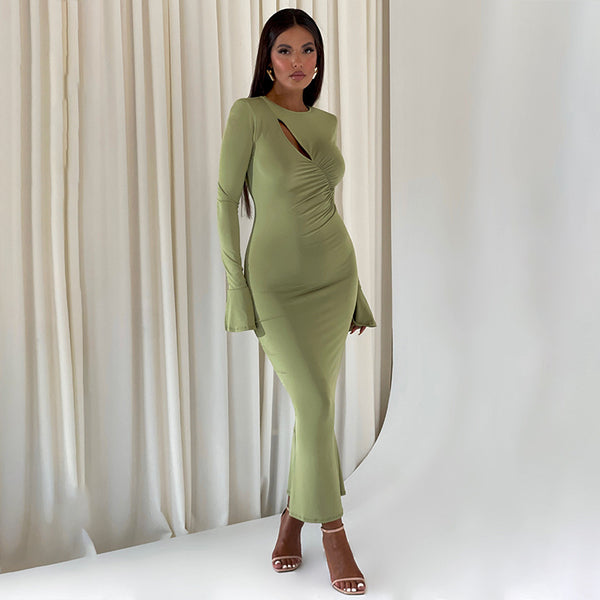 Long Sleeve Narrow Slim Fit Maxi Dress