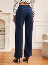 High Waist Straight Leg Denim Trousers