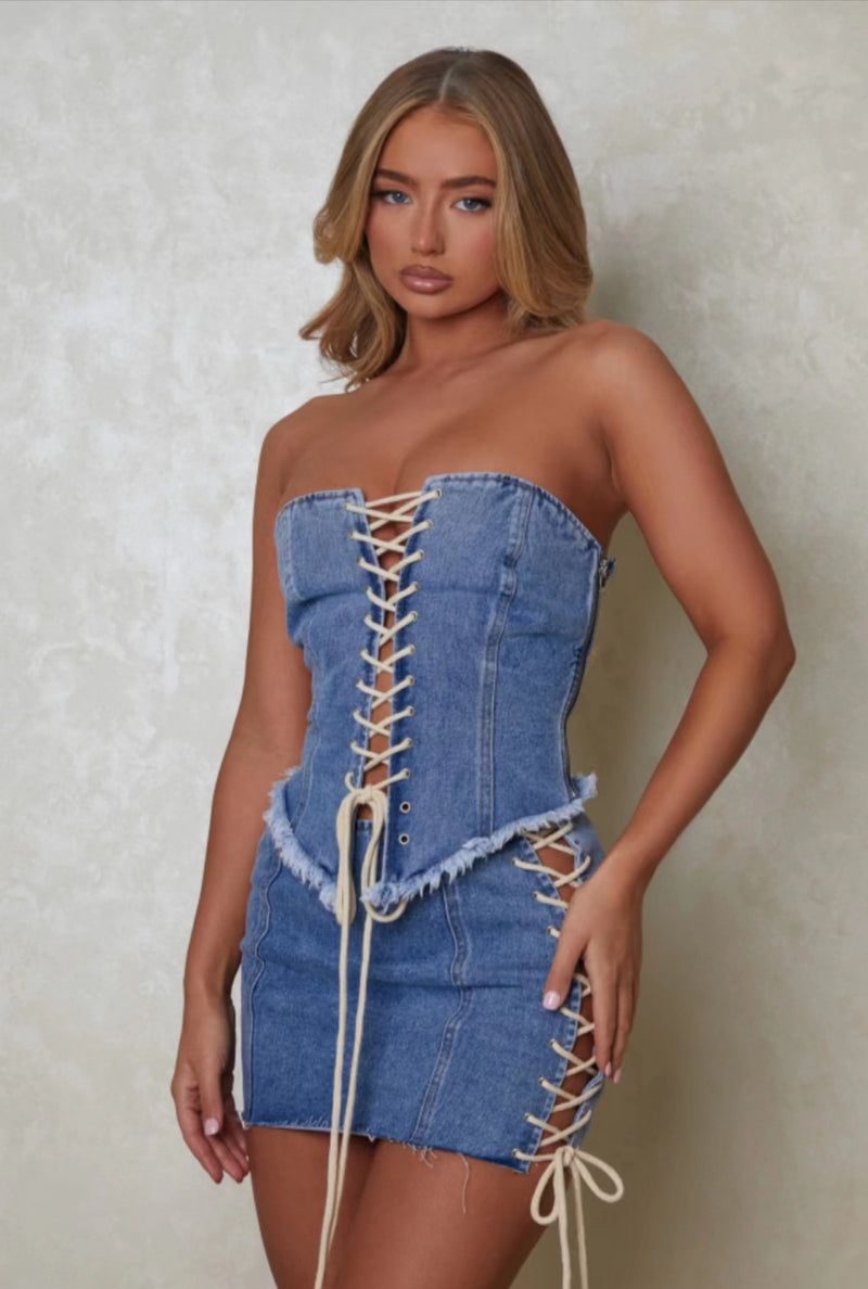 Adjustable Washed Denim Tube Top