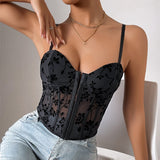 Mesh Boning Corset Waist Short Top