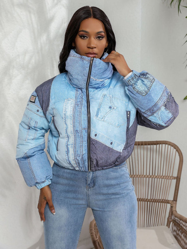 Women Jacket Denim Printing Cotton Coat Jacket