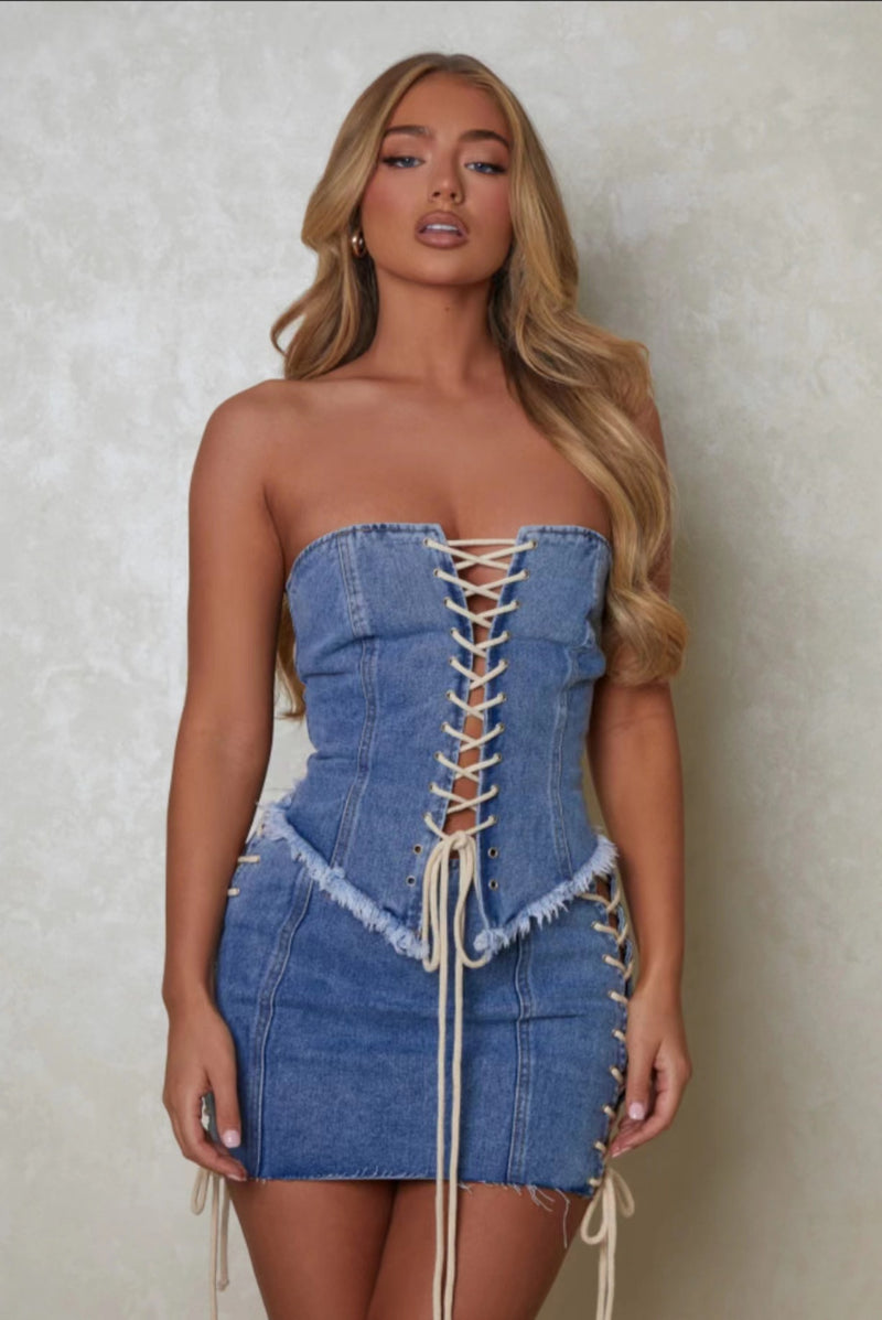 Adjustable Washed Denim Tube Top