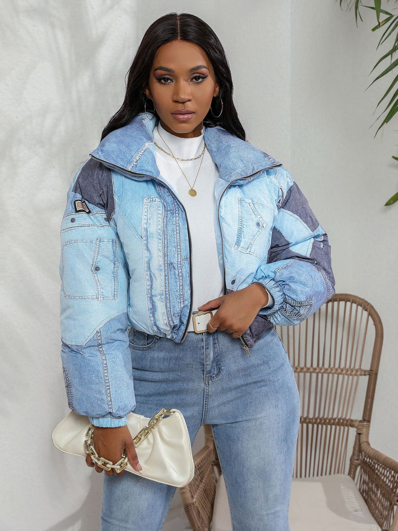 Women Jacket Denim Printing Cotton Coat Jacket