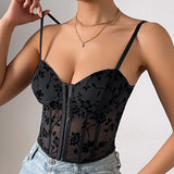 Mesh Boning Corset Waist Short Top