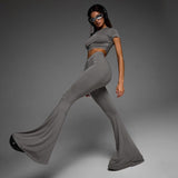 High Waist Flared Pants Yoga Sexy Two Piece Set