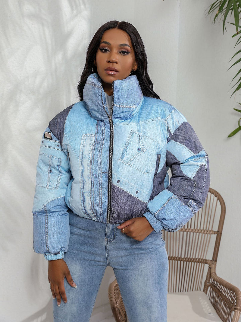 Women Jacket Denim Printing Cotton Coat Jacket