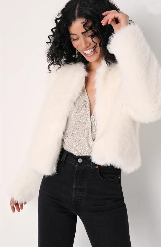 Crew Neck Coat Faux Fur