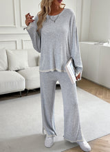 Solid Color Knitted Long Sleeve Suit