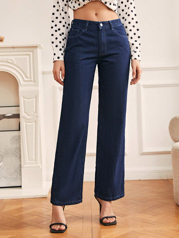 High Waist Straight Leg Denim Trousers