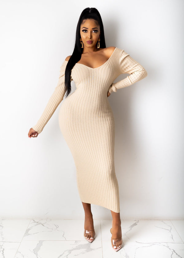 Plus Size Fall Winter V neck Off Shoulder Thread Sexy Dress - Angelique