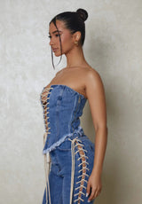 Adjustable Washed Denim Tube Top