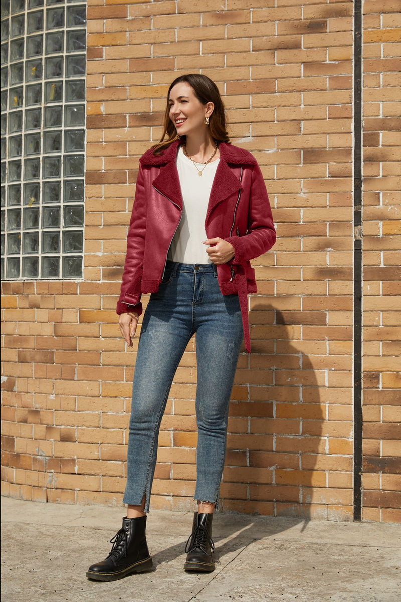 Women Suede Fabric  Leather  Jacket