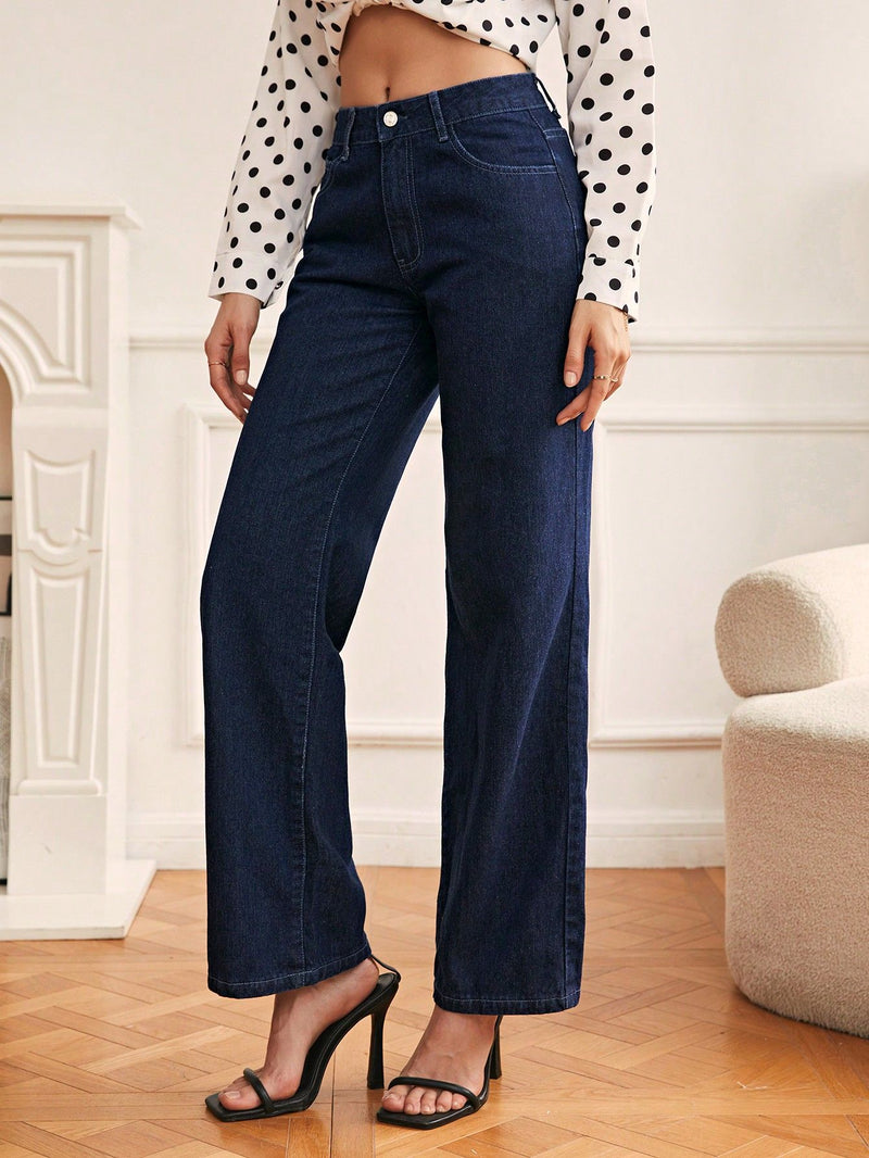 High Waist Straight Leg Denim Trousers